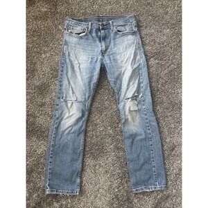Levis 513 Jeans 34x30 Slim Straight Fit Stretch Light Wash Distressed Faded Y2K